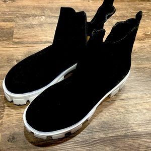 Black and white boots